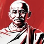 mahatma Gandhi en tonos rojos blancos y negros