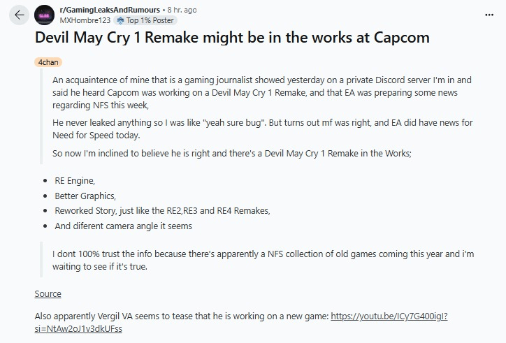 Un nuevo rumor circula en reddit y redes sociales sobre el "Remake" del popular juego "Devil May Cry 1" ¿Será realidad esto?